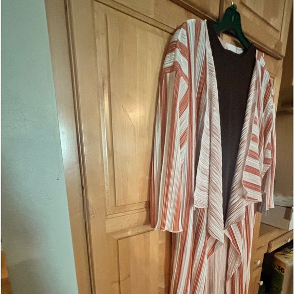 WOMENS COVER KIMONO DUSTER-LULAROE SHIRLEY-POLY-PEACH STRIPES-SIZE-LARGE NWT - Picture 11 of 14